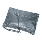 Shoulder Bag Classic Zip Clutch Grey Distressed Calfskin Leather