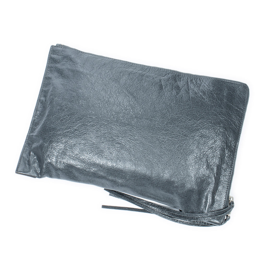 Shoulder Bag Classic Zip Clutch Grey Distressed Calfskin Leather
