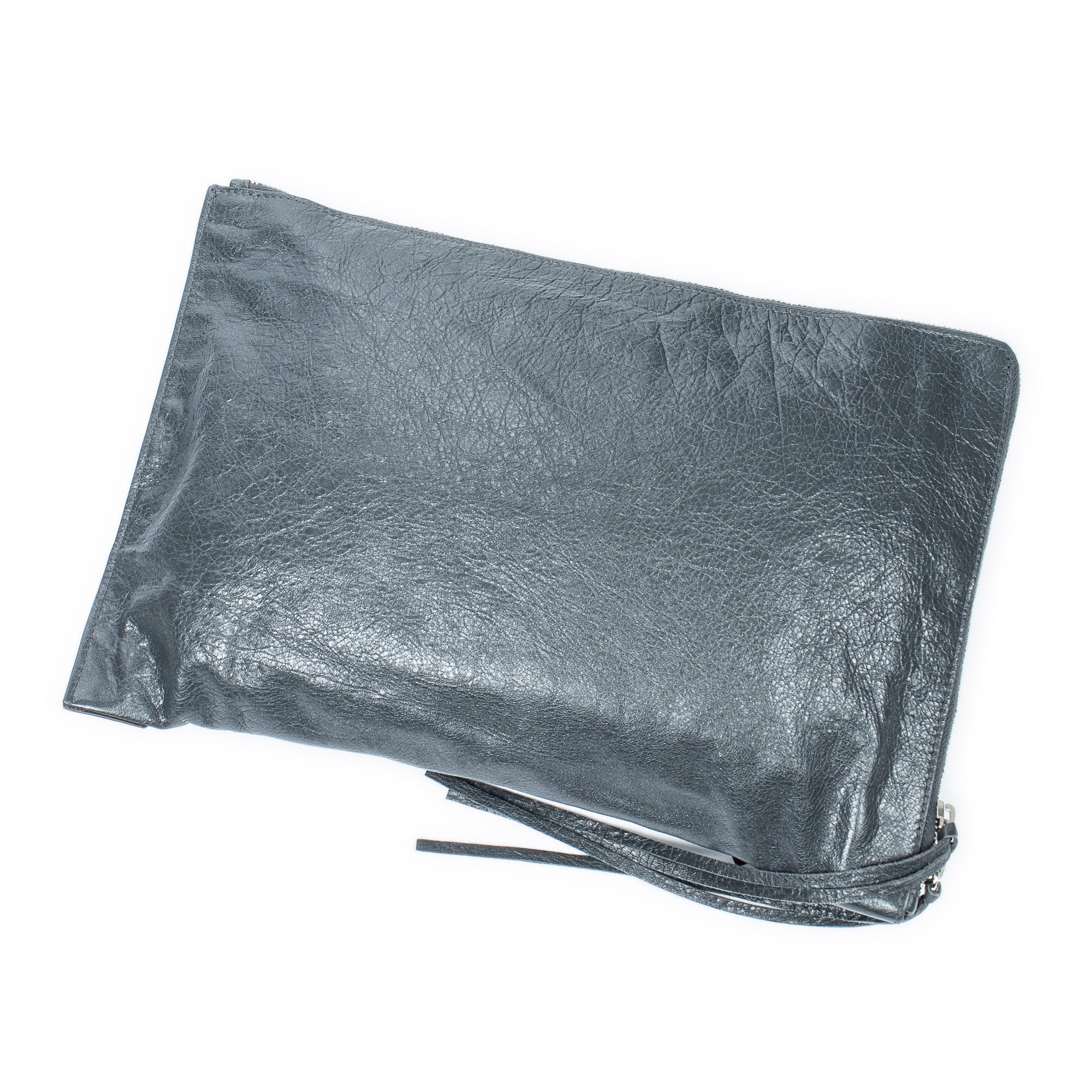 Shoulder Bag Classic Zip Clutch Grey Distressed Calfskin Leather