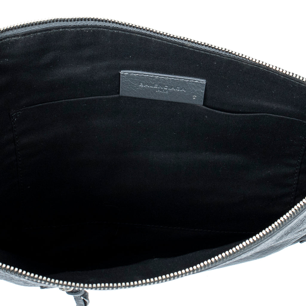 Shoulder Bag Classic Zip Clutch Grey Distressed Calfskin Leather