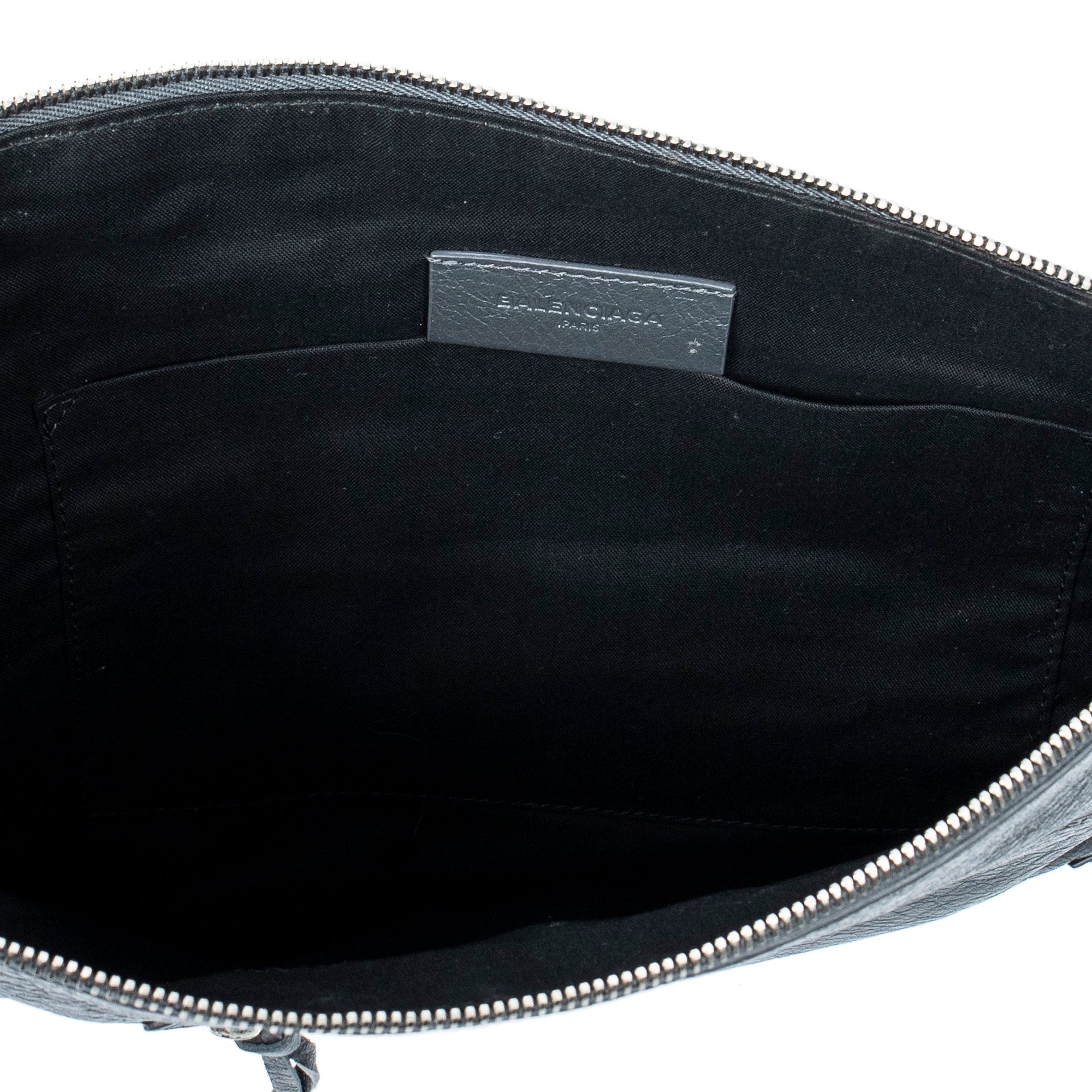 Shoulder Bag Classic Zip Clutch Grey Distressed Calfskin Leather
