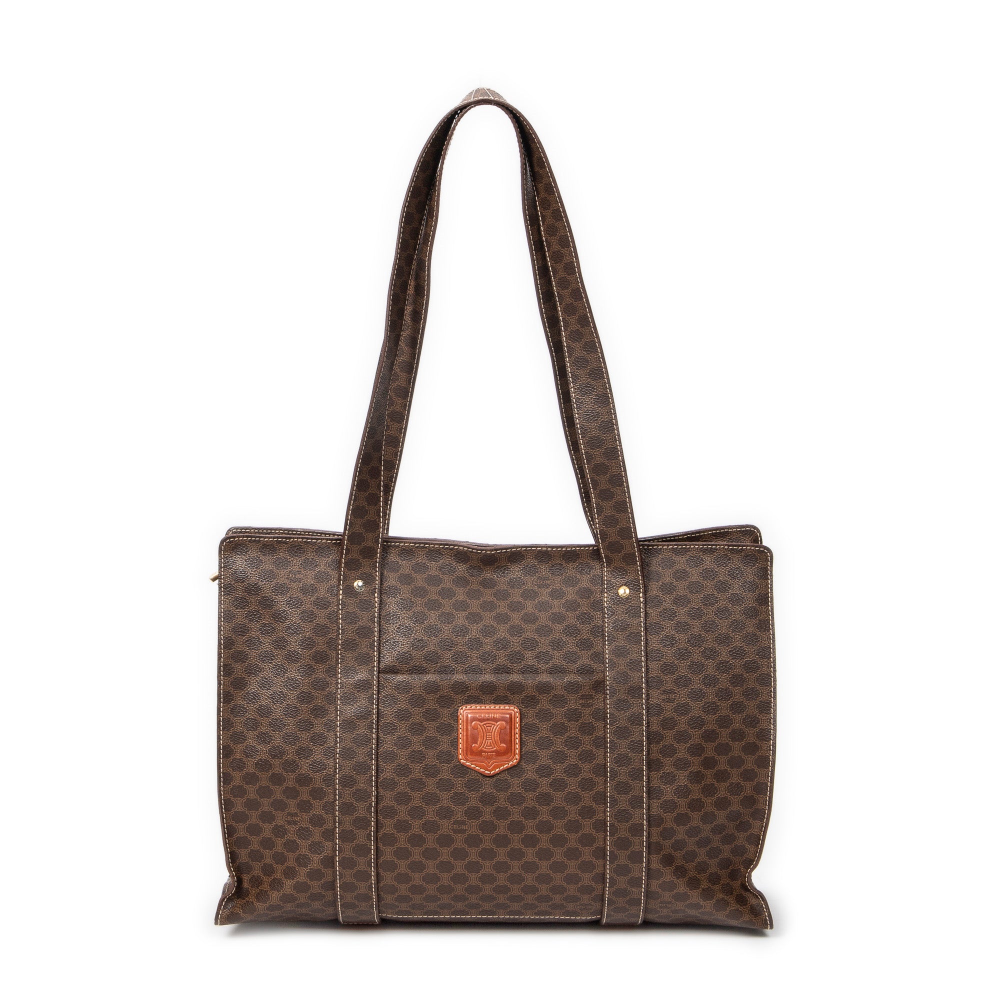 Shoulder Bag Square Zip Shopping Tote Brown Macadam Coated Canvas