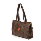 Shoulder Bag Square Zip Shopping Tote Brown Macadam Coated Canvas