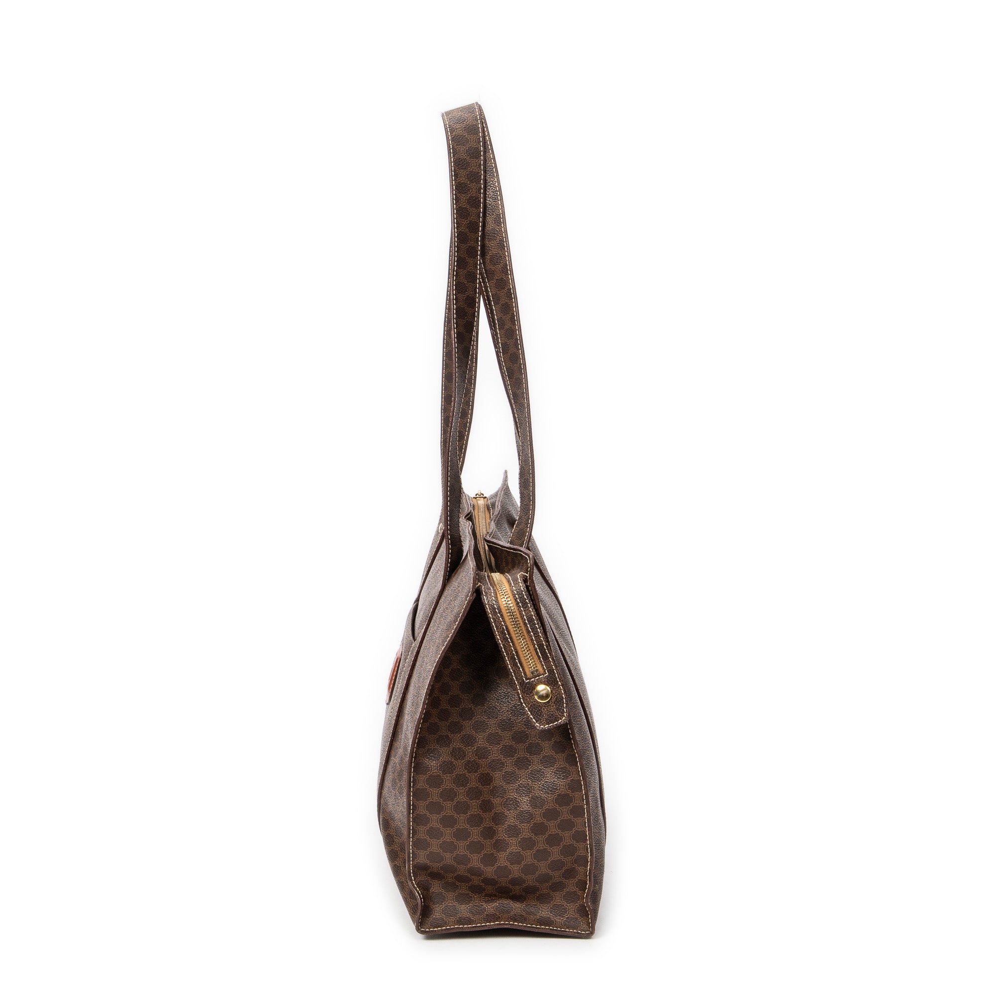 Shoulder Bag Square Zip Shopping Tote Brown Macadam Coated Canvas