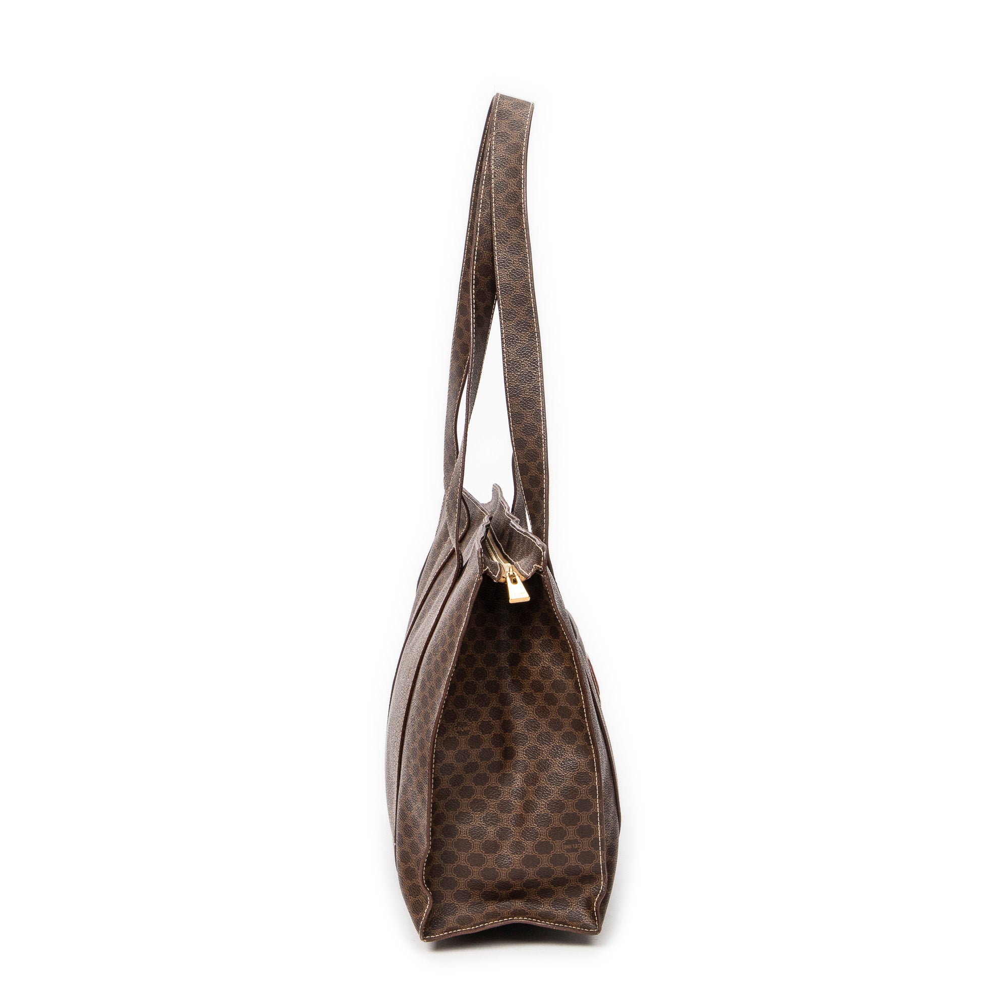 Shoulder Bag Square Zip Shopping Tote Brown Macadam Coated Canvas
