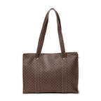 Shoulder Bag Square Zip Shopping Tote Brown Macadam Coated Canvas