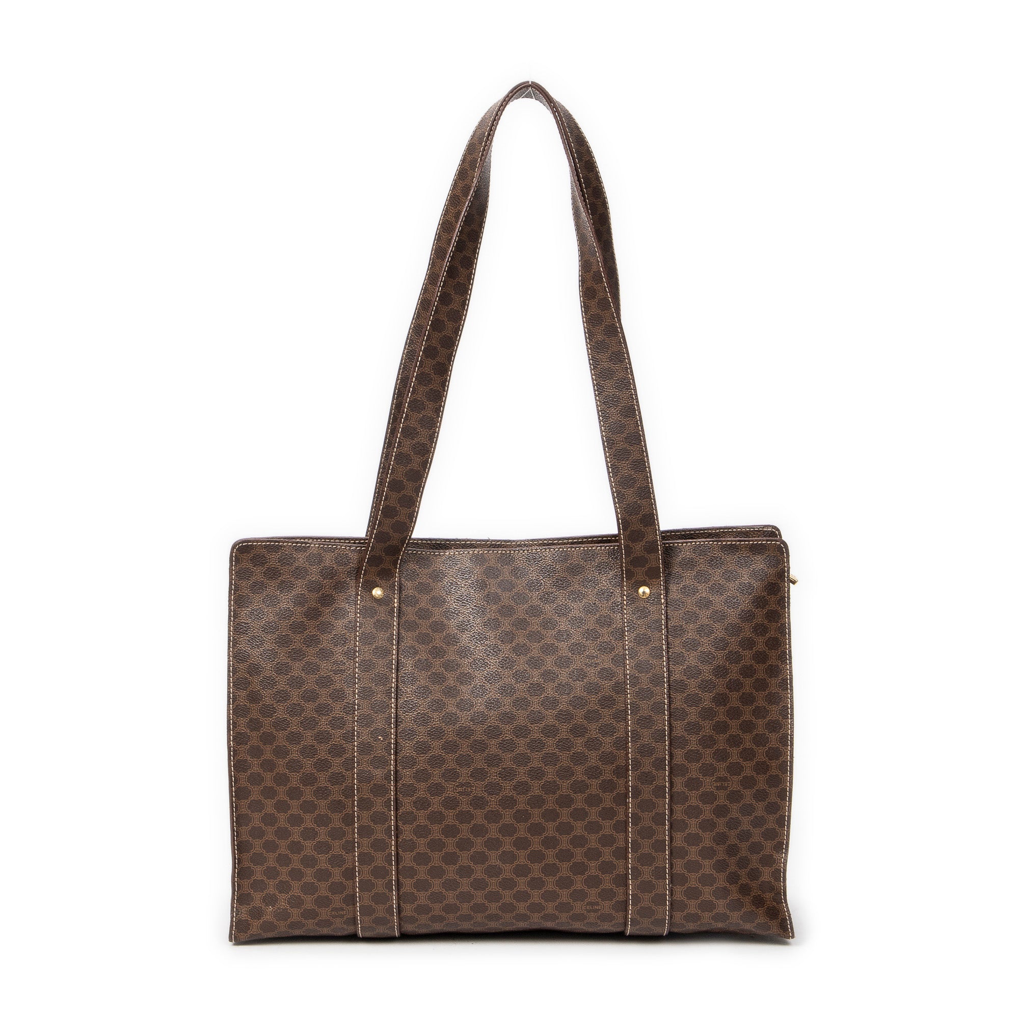 Shoulder Bag Square Zip Shopping Tote Brown Macadam Coated Canvas