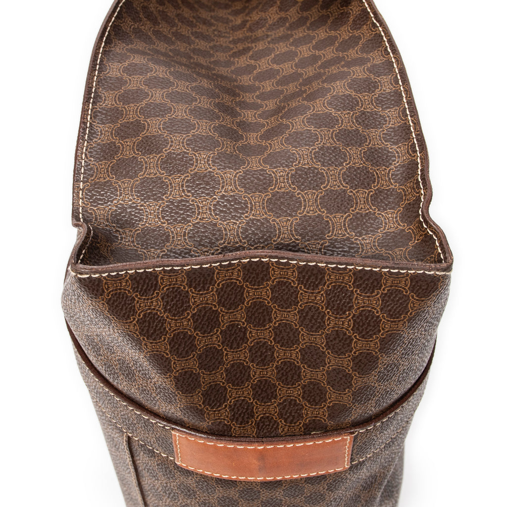 Shoulder Bag Square Zip Shopping Tote Brown Macadam Coated Canvas