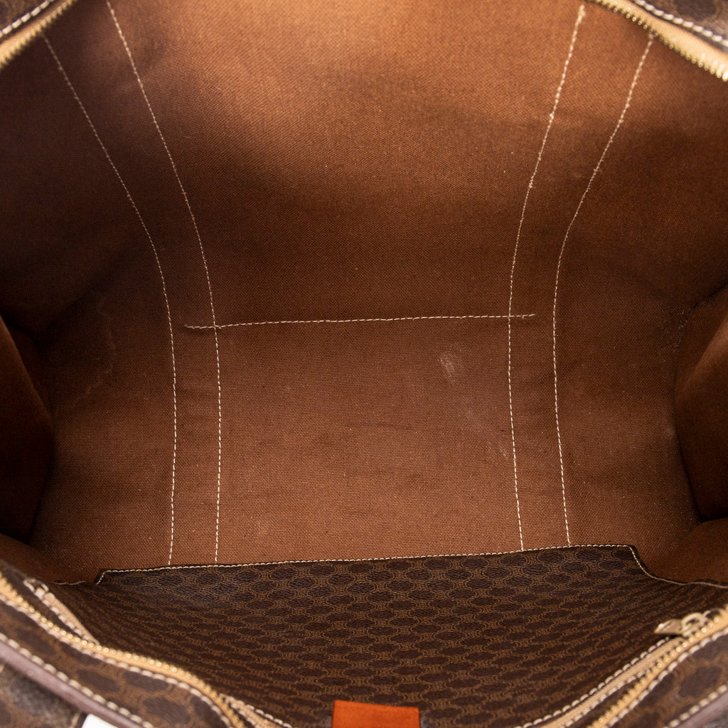 Shoulder Bag Square Zip Shopping Tote Brown Macadam Coated Canvas