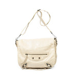 Shoulder Bag Folk Messenger Beige Distressed Calfskin Leather