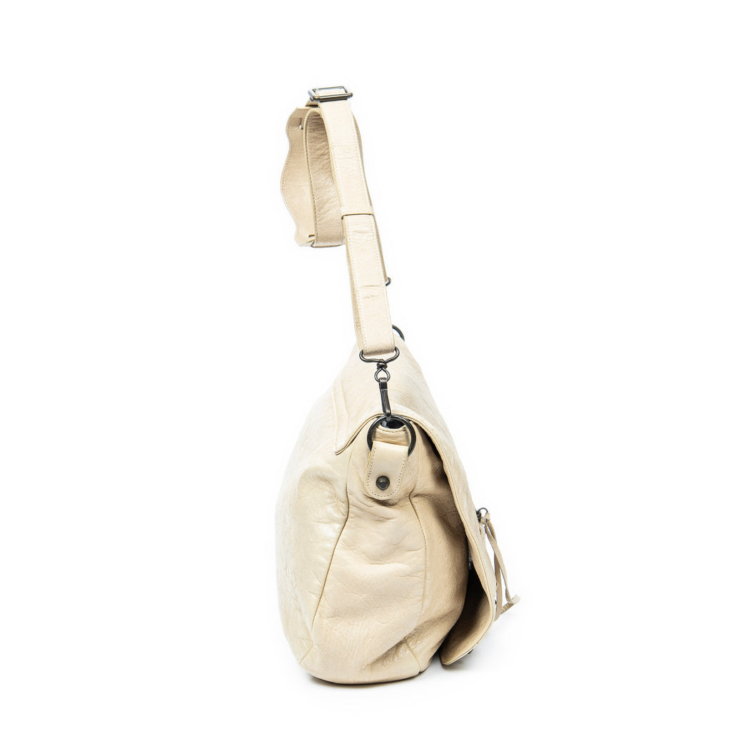 Shoulder Bag Folk Messenger Beige Distressed Calfskin Leather