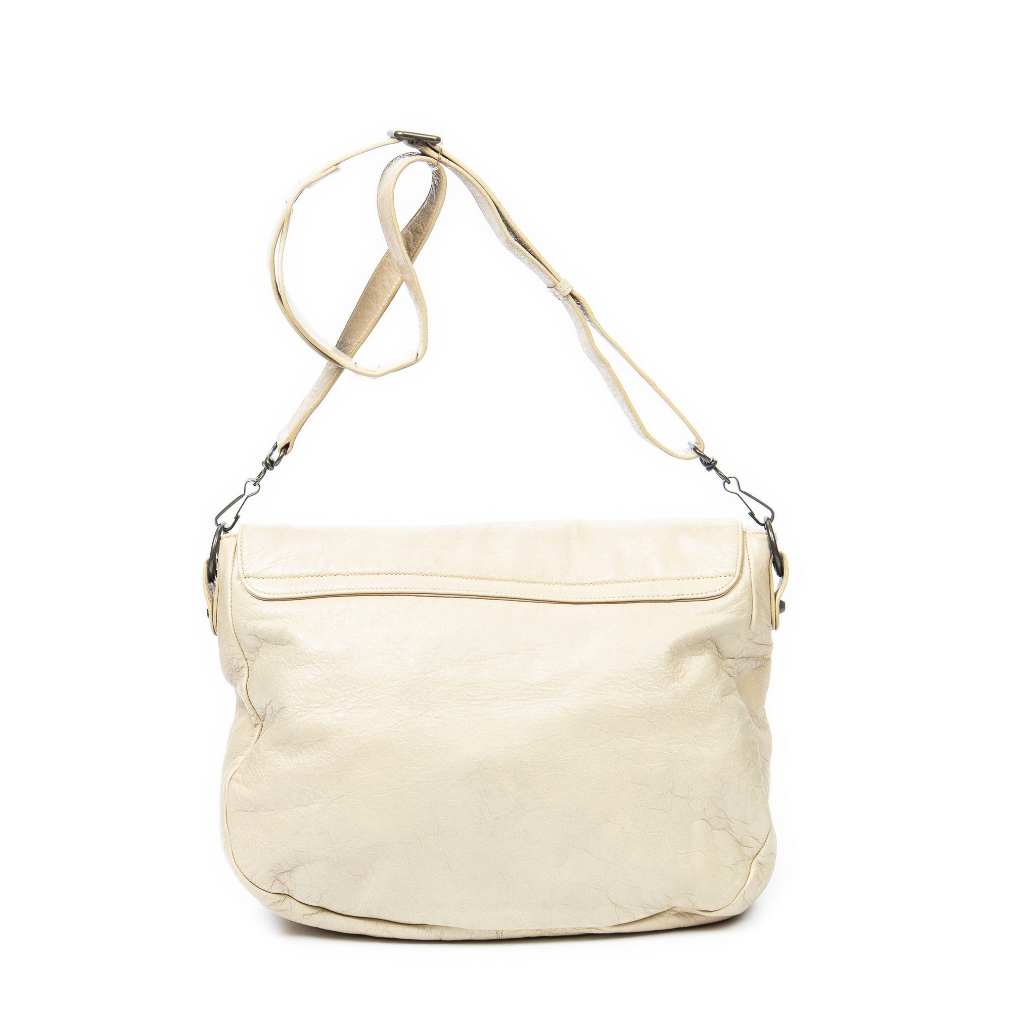 Shoulder Bag Folk Messenger Beige Distressed Calfskin Leather