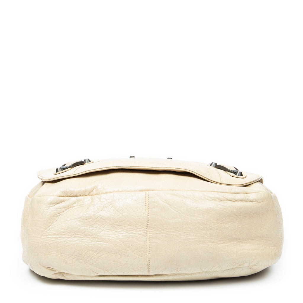 Shoulder Bag Folk Messenger Beige Distressed Calfskin Leather