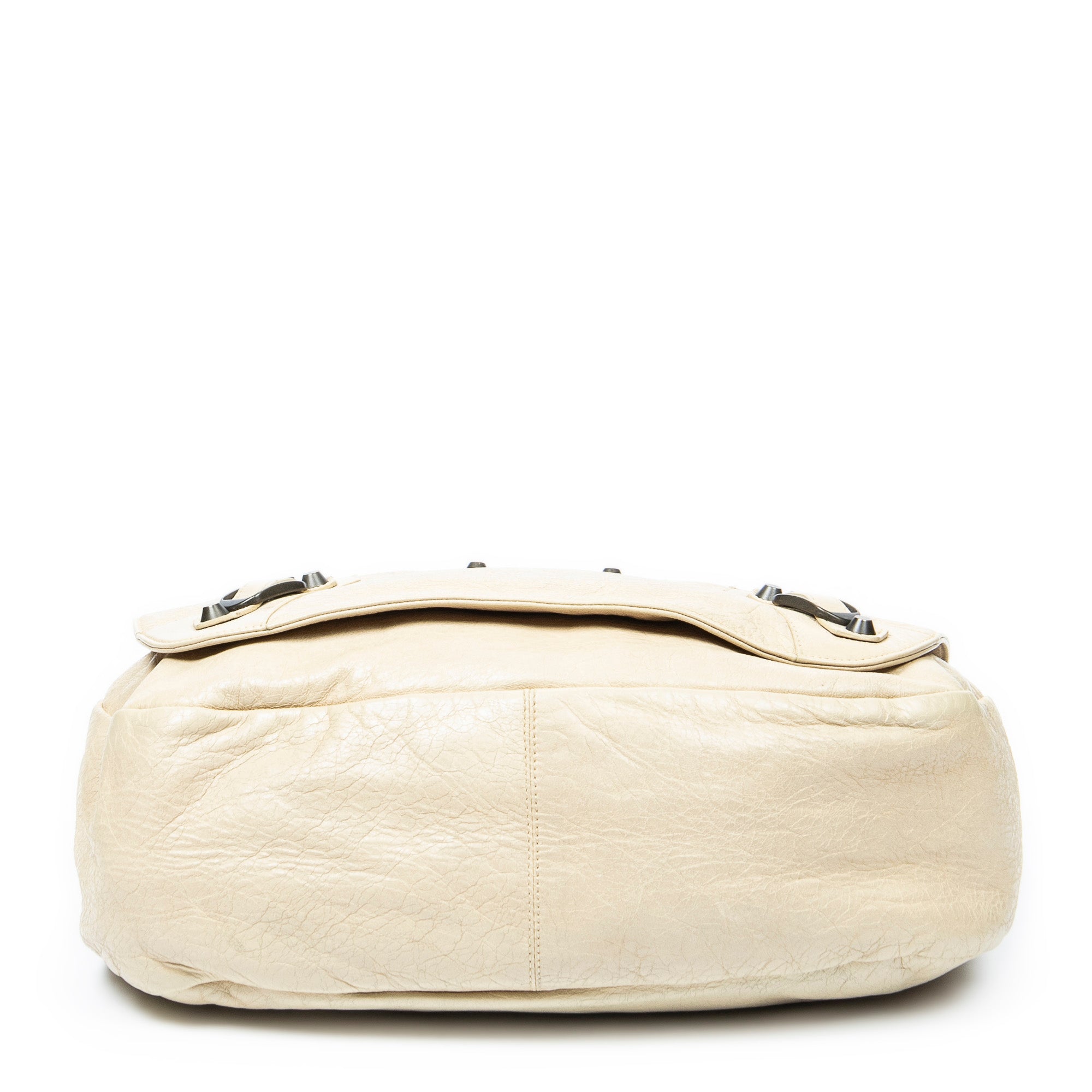 Shoulder Bag Folk Messenger Beige Distressed Calfskin Leather