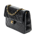 Bolso de Hombro Mini Clásico Solapa Recta Cuero de Cordero Acolchado Negro