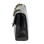 Bolso de Hombro Mini Clásico Solapa Recta Cuero de Cordero Acolchado Negro