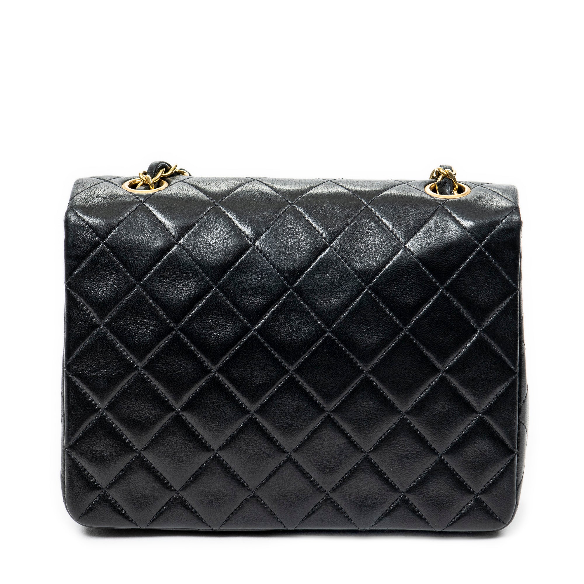 Bolso de Hombro Mini Clásico Solapa Recta Cuero de Cordero Acolchado Negro
