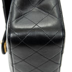 Bolso de Hombro Mini Clásico Solapa Recta Cuero de Cordero Acolchado Negro