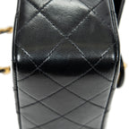 Bolso de Hombro Mini Clásico Solapa Recta Cuero de Cordero Acolchado Negro