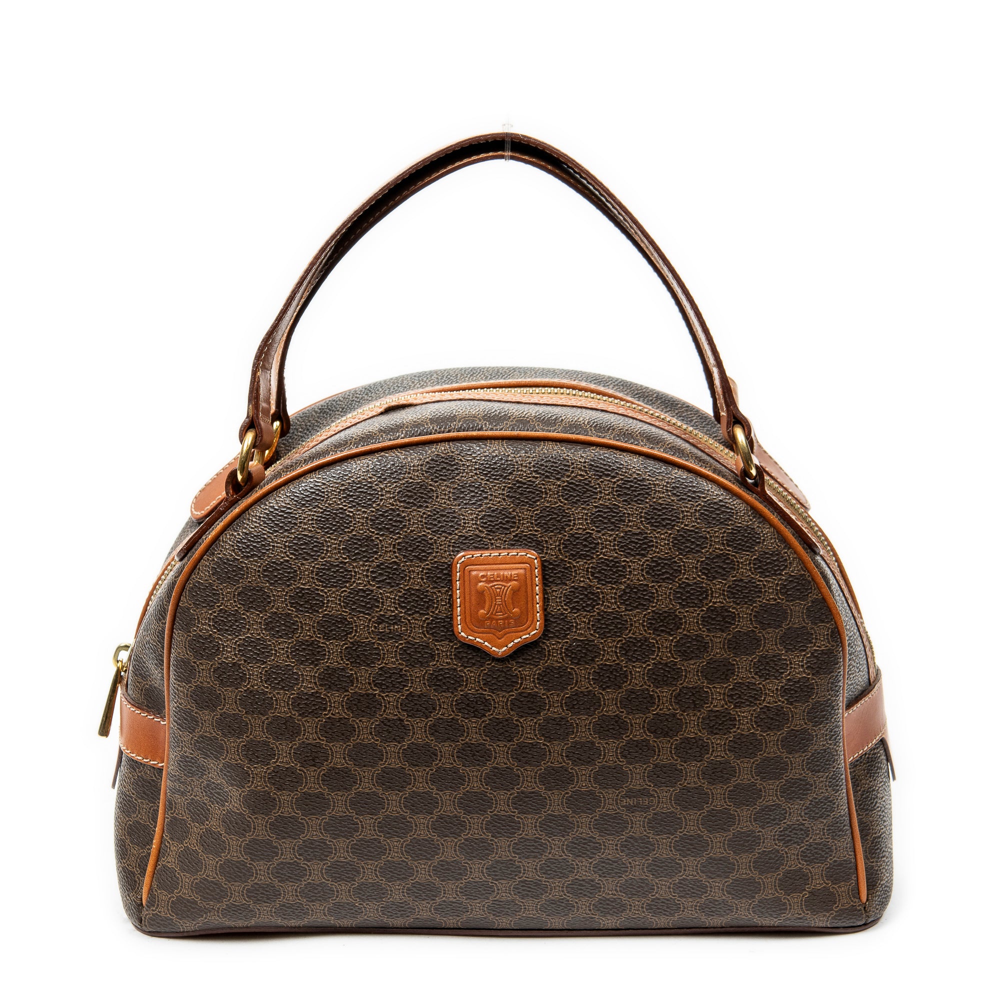 Handbag Dome Top Handle Brown Macadam Coated Canvas