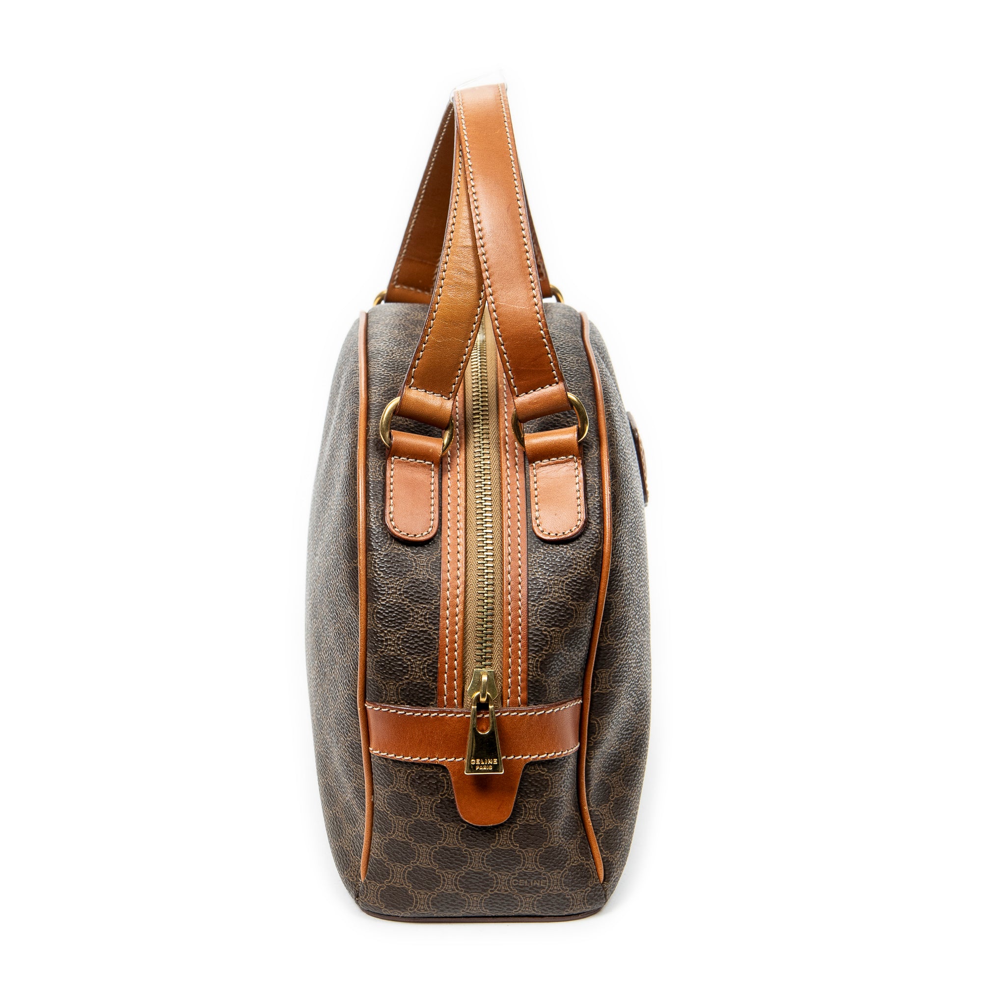 Handbag Dome Top Handle Brown Macadam Coated Canvas