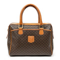 Bolso de mano vintage pequeño, bolsillo deslizante, Boston, lona revestida de macadán marrón