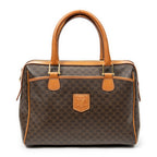 Bolso de mano vintage pequeño, bolsillo deslizante, Boston, lona revestida de macadán marrón