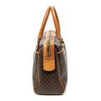 Bolso de mano vintage pequeño, bolsillo deslizante, Boston, lona revestida de macadán marrón