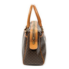 Bolso de mano vintage pequeño, bolsillo deslizante, Boston, lona revestida de macadán marrón