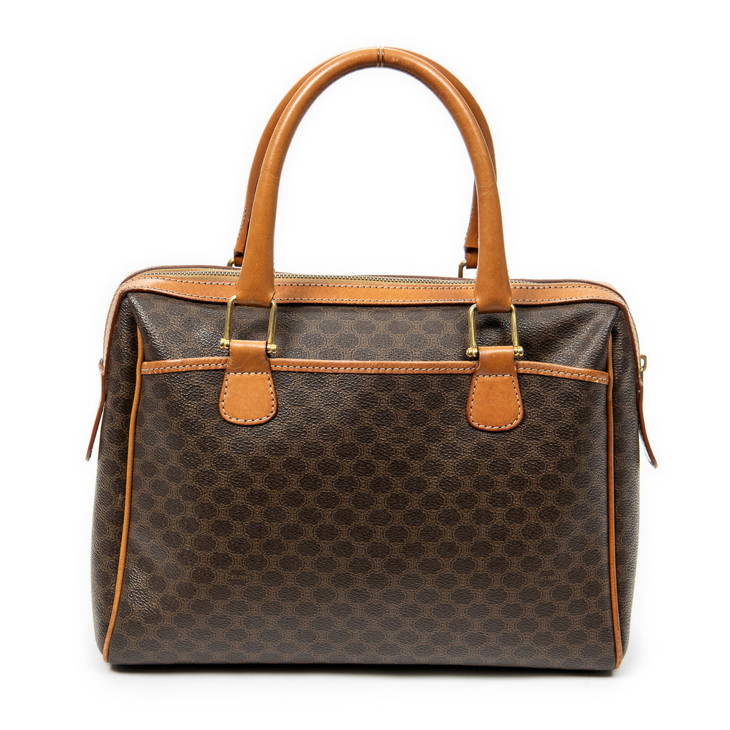 Bolso de mano vintage pequeño, bolsillo deslizante, Boston, lona revestida de macadán marrón
