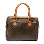 Bolso de mano vintage pequeño, bolsillo deslizante, Boston, lona revestida de macadán marrón