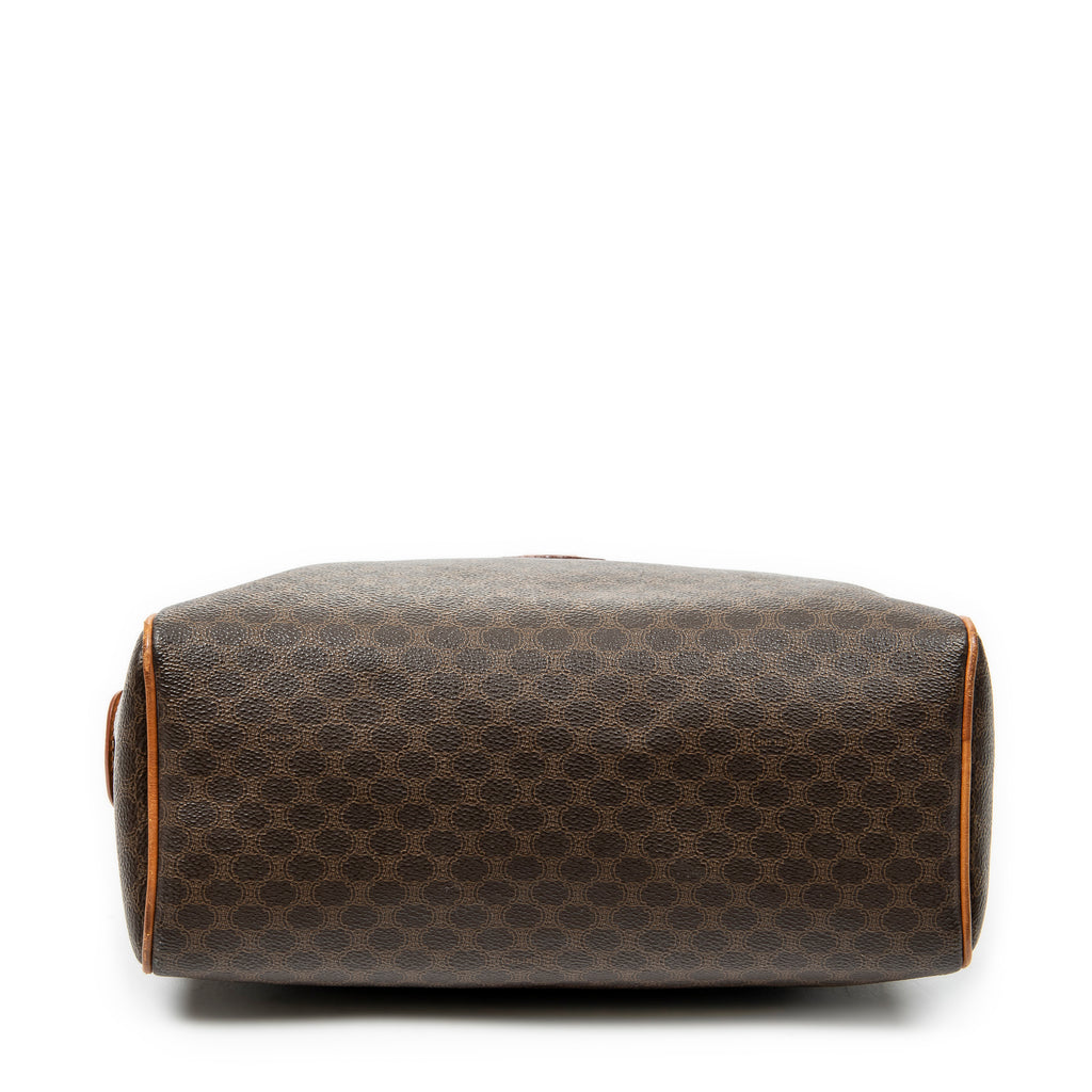 Bolso de mano vintage pequeño, bolsillo deslizante, Boston, lona revestida de macadán marrón