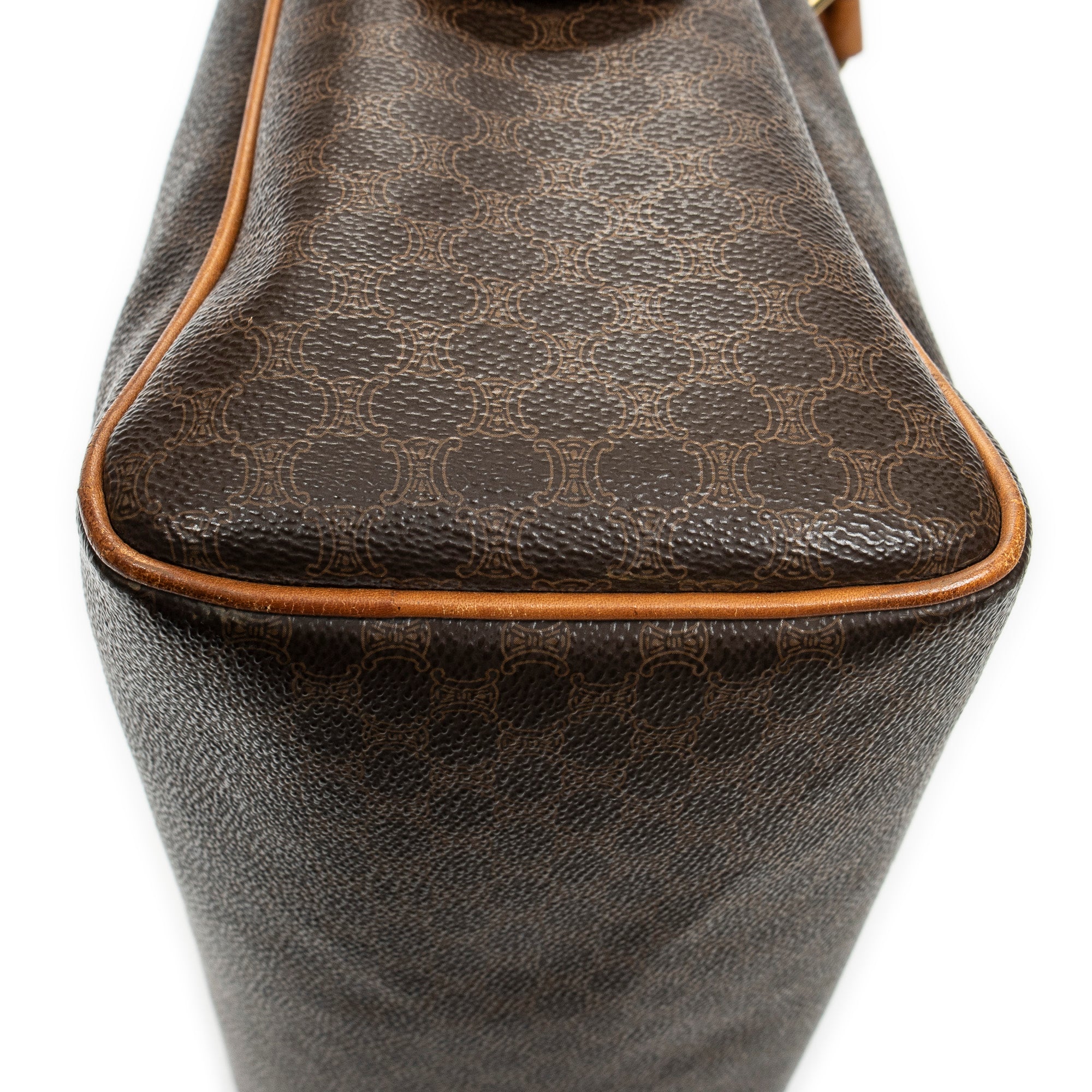 Bolso de mano vintage pequeño, bolsillo deslizante, Boston, lona revestida de macadán marrón