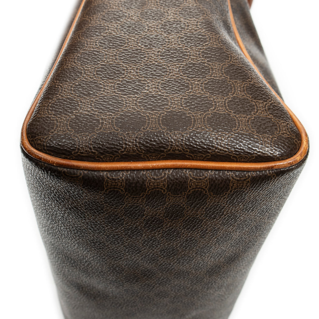 Bolso de mano vintage pequeño, bolsillo deslizante, Boston, lona revestida de macadán marrón