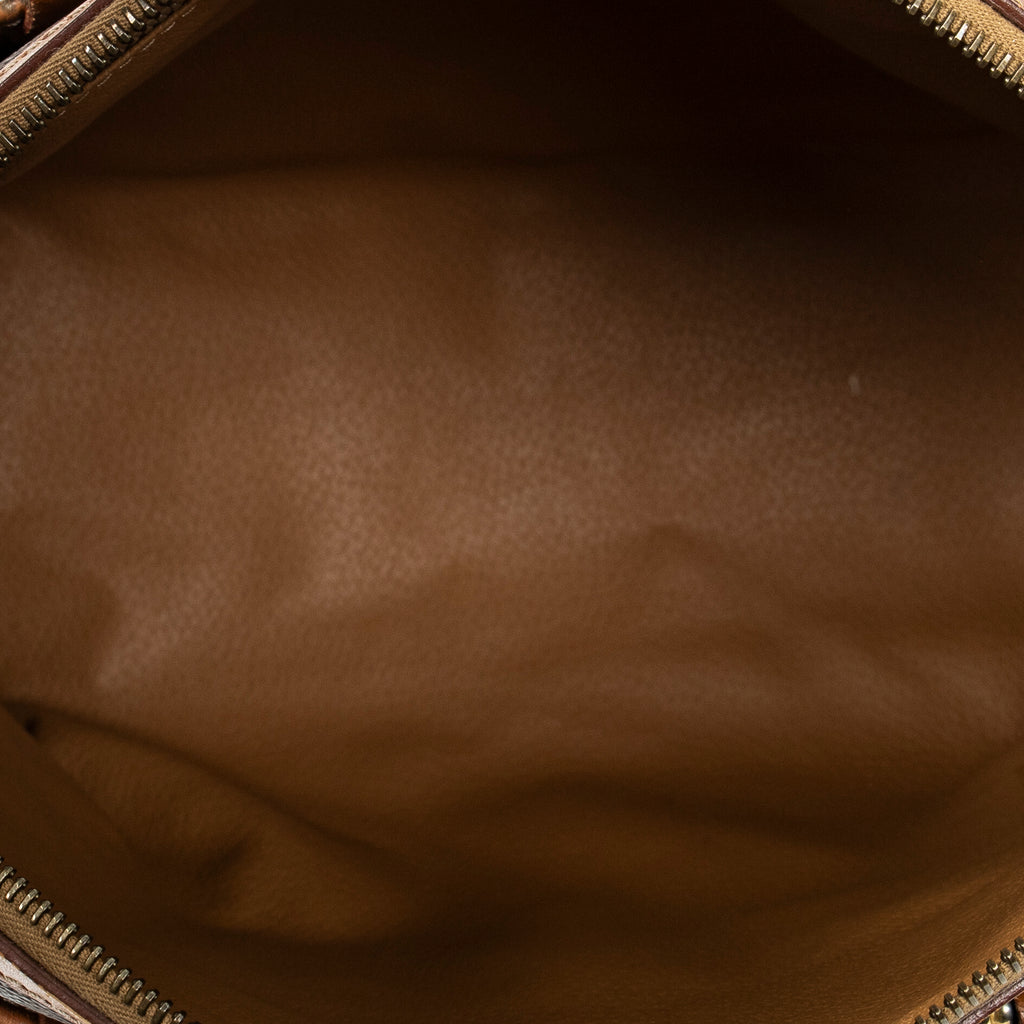 Bolso de mano vintage pequeño, bolsillo deslizante, Boston, lona revestida de macadán marrón