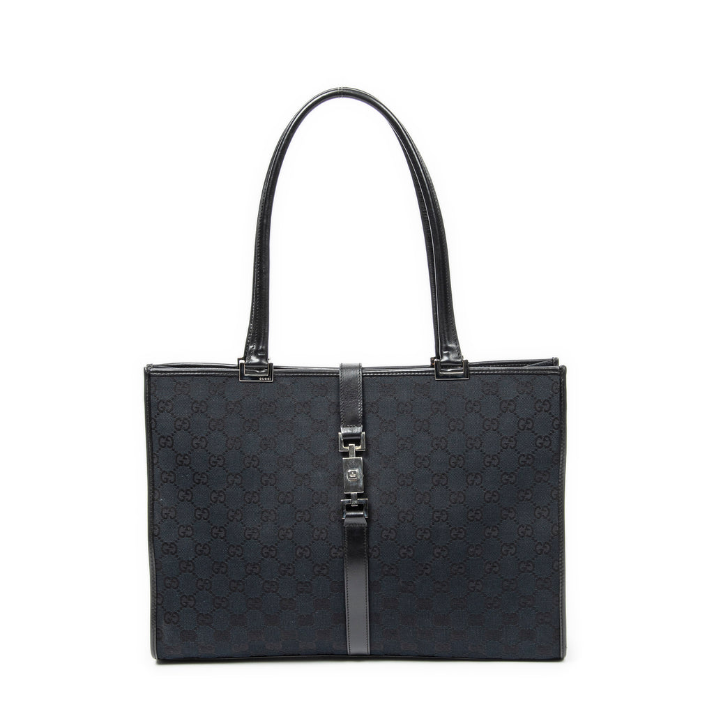 Shoulder Bag Large Square Tote Black Monogrammed Canvas