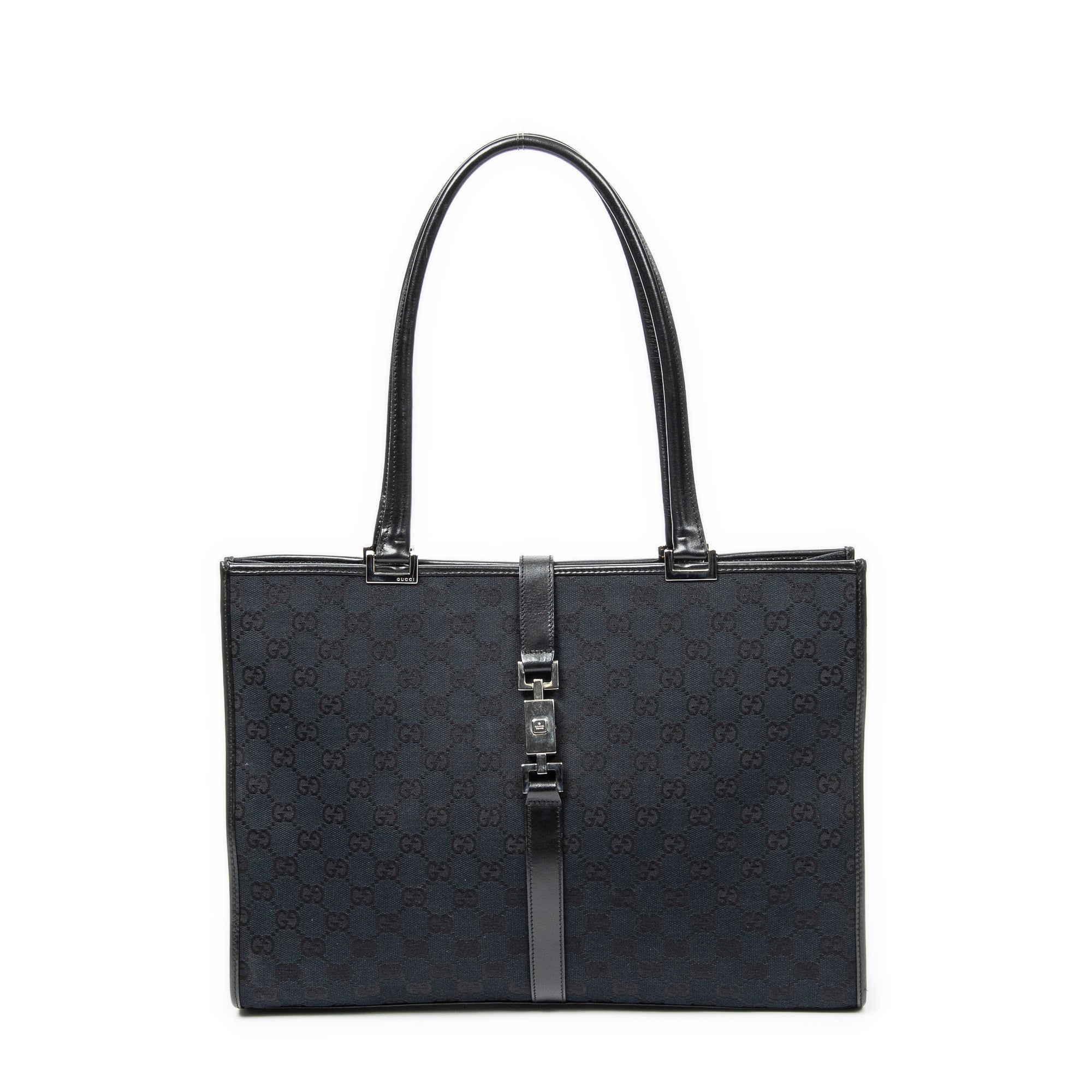 Shoulder Bag Large Square Tote Black Monogrammed Canvas
