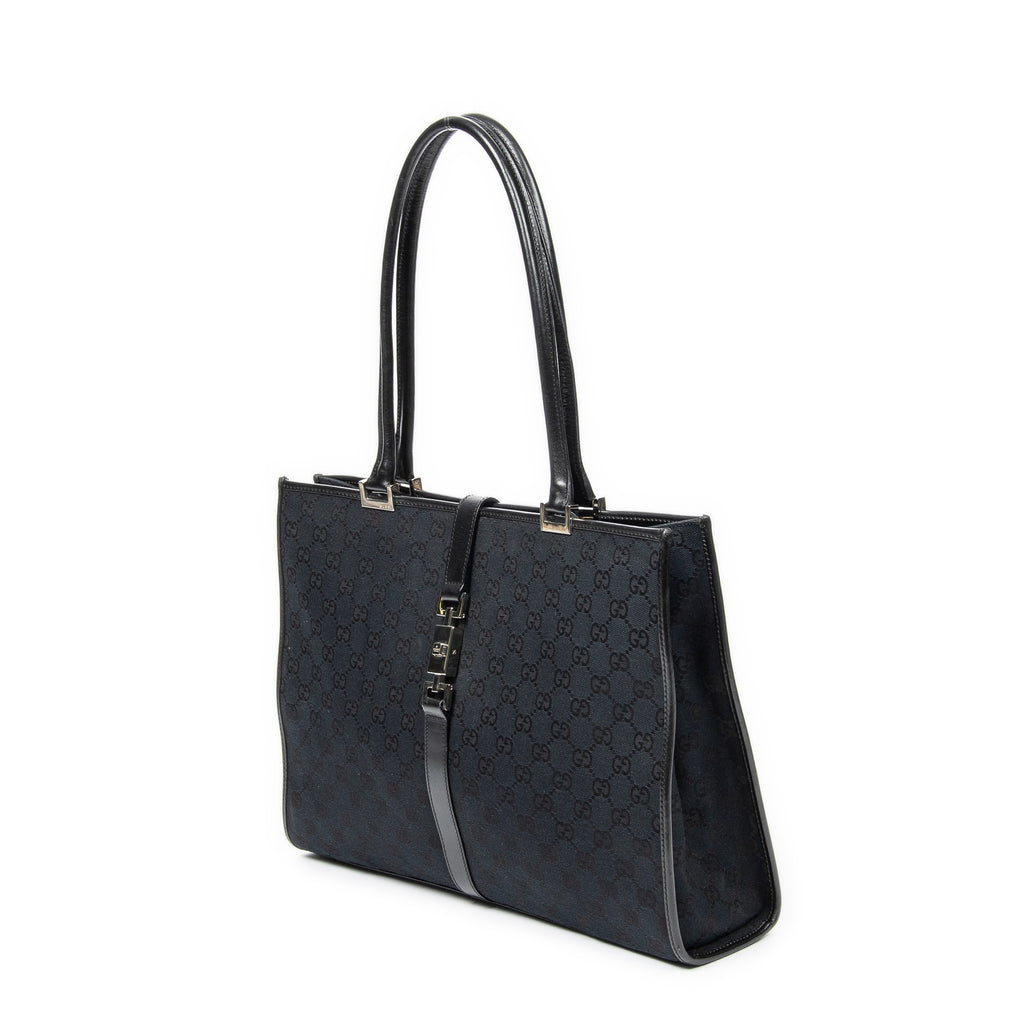 Shoulder Bag Large Square Tote Black Monogrammed Canvas