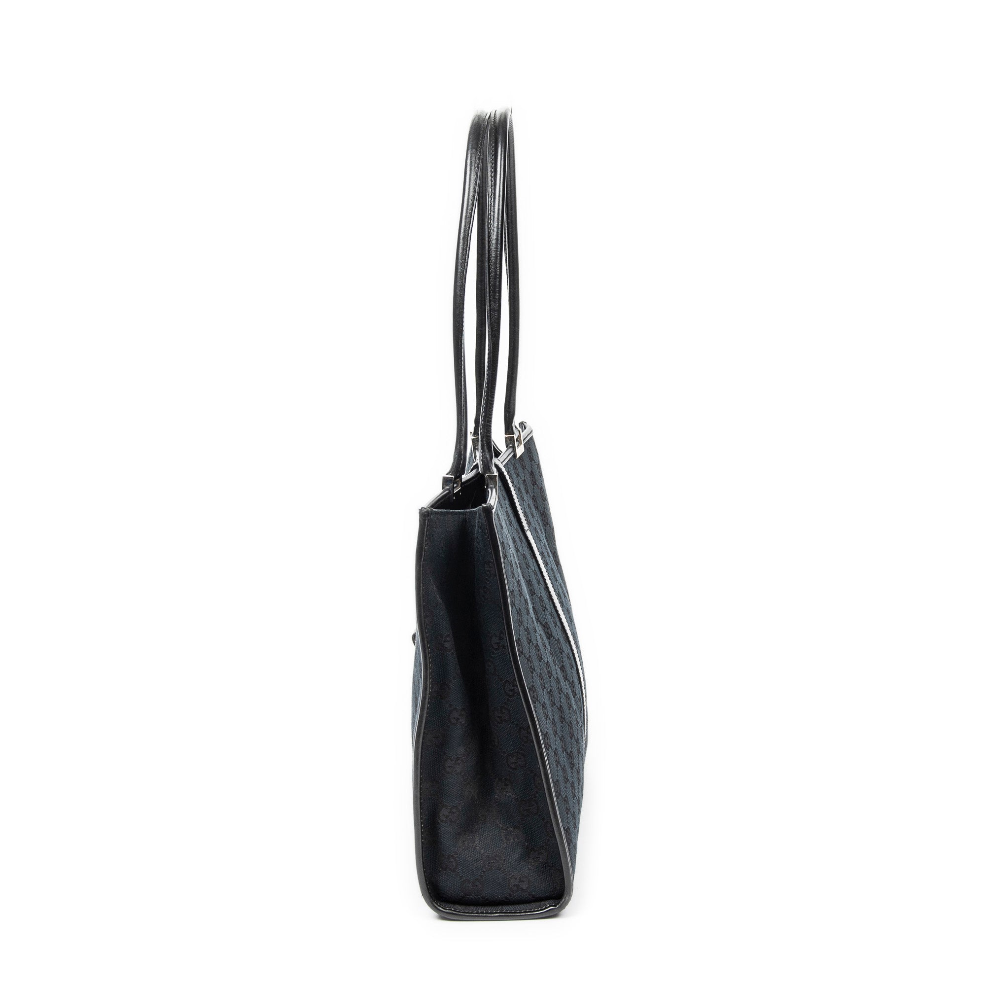 Shoulder Bag Large Square Tote Black Monogrammed Canvas