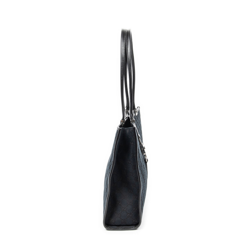 Shoulder Bag Large Square Tote Black Monogrammed Canvas