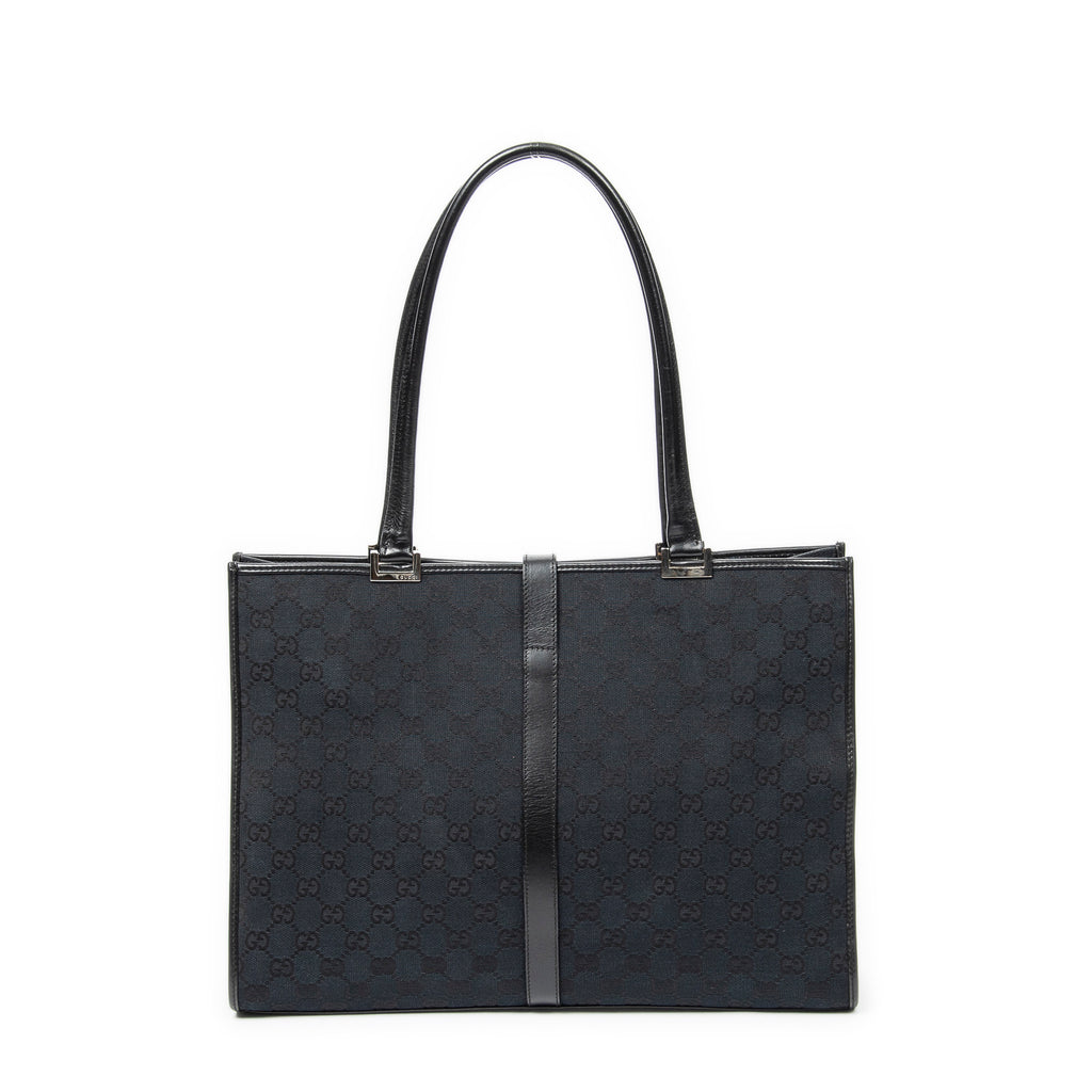 Shoulder Bag Large Square Tote Black Monogrammed Canvas