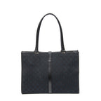 Shoulder Bag Large Square Tote Black Monogrammed Canvas