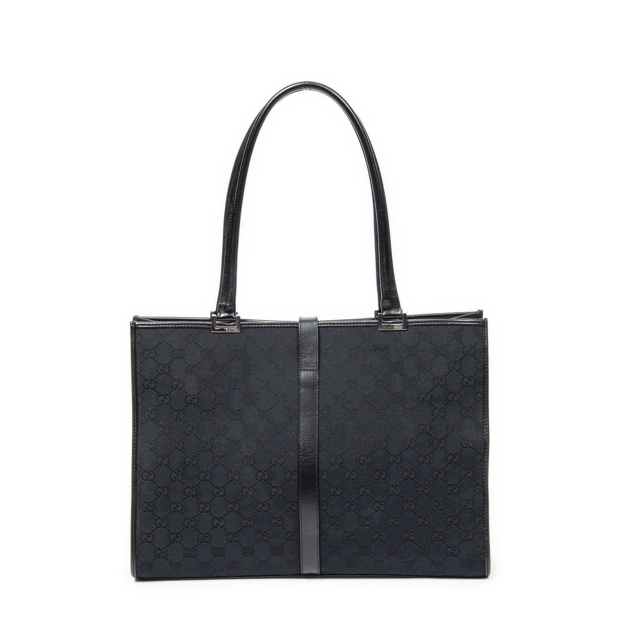 Shoulder Bag Large Square Tote Black Monogrammed Canvas