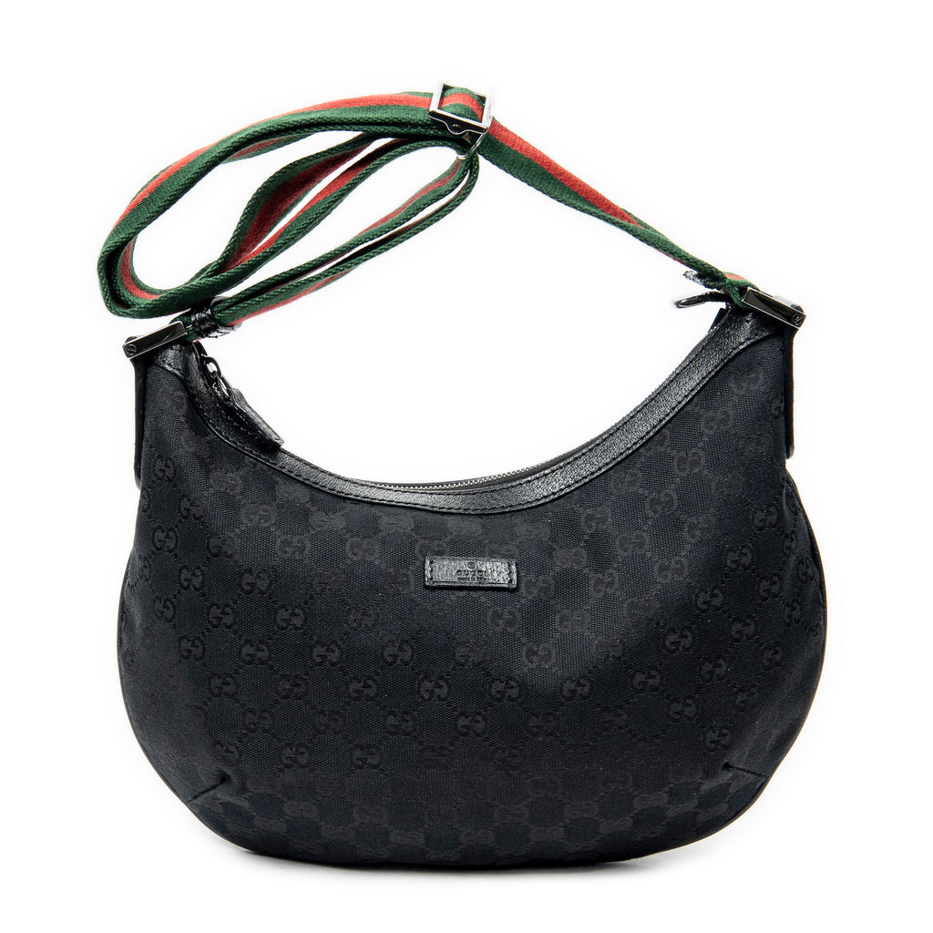 Shoulder Bag Web Halfmoon Messenger Black Monogrammed Canvas