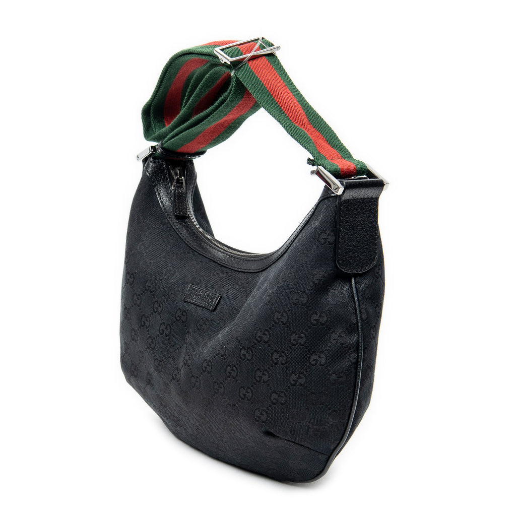 Shoulder Bag Web Halfmoon Messenger Black Monogrammed Canvas