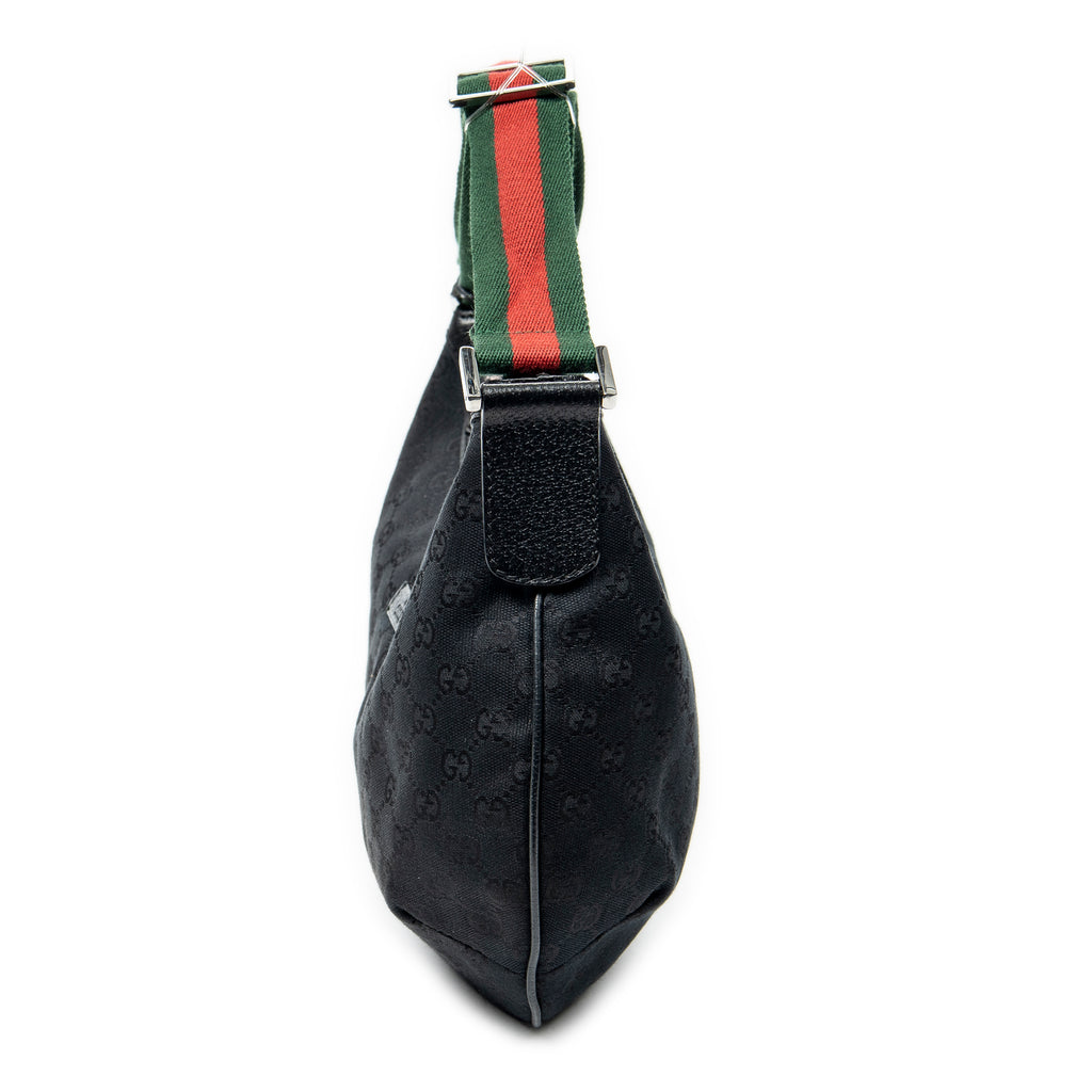Shoulder Bag Web Halfmoon Messenger Black Monogrammed Canvas