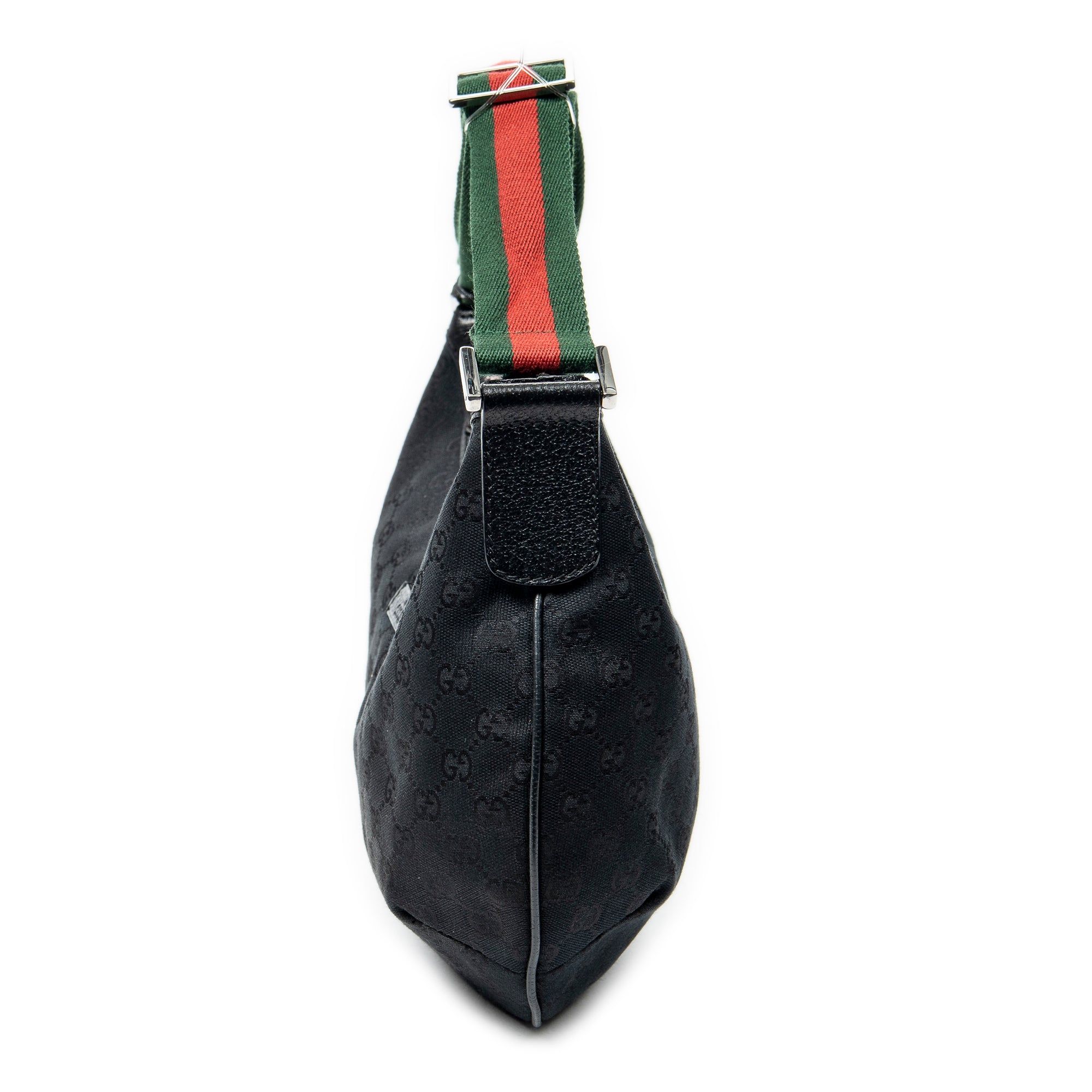 Shoulder Bag Web Halfmoon Messenger Black Monogrammed Canvas