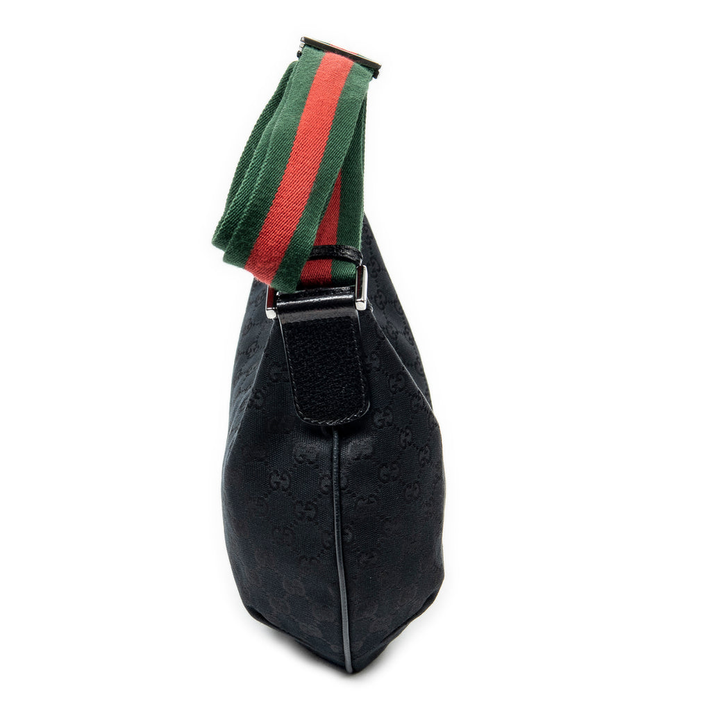 Shoulder Bag Web Halfmoon Messenger Black Monogrammed Canvas
