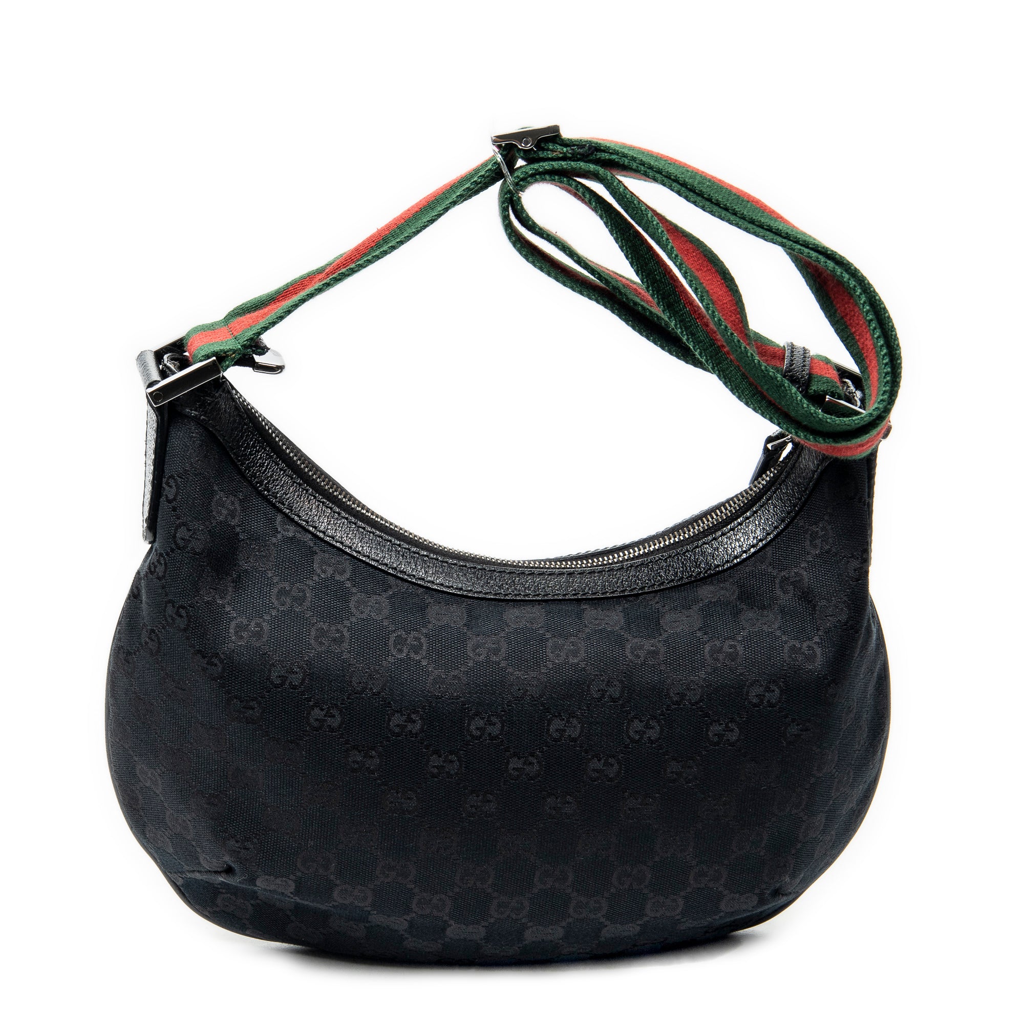 Shoulder Bag Web Halfmoon Messenger Black Monogrammed Canvas