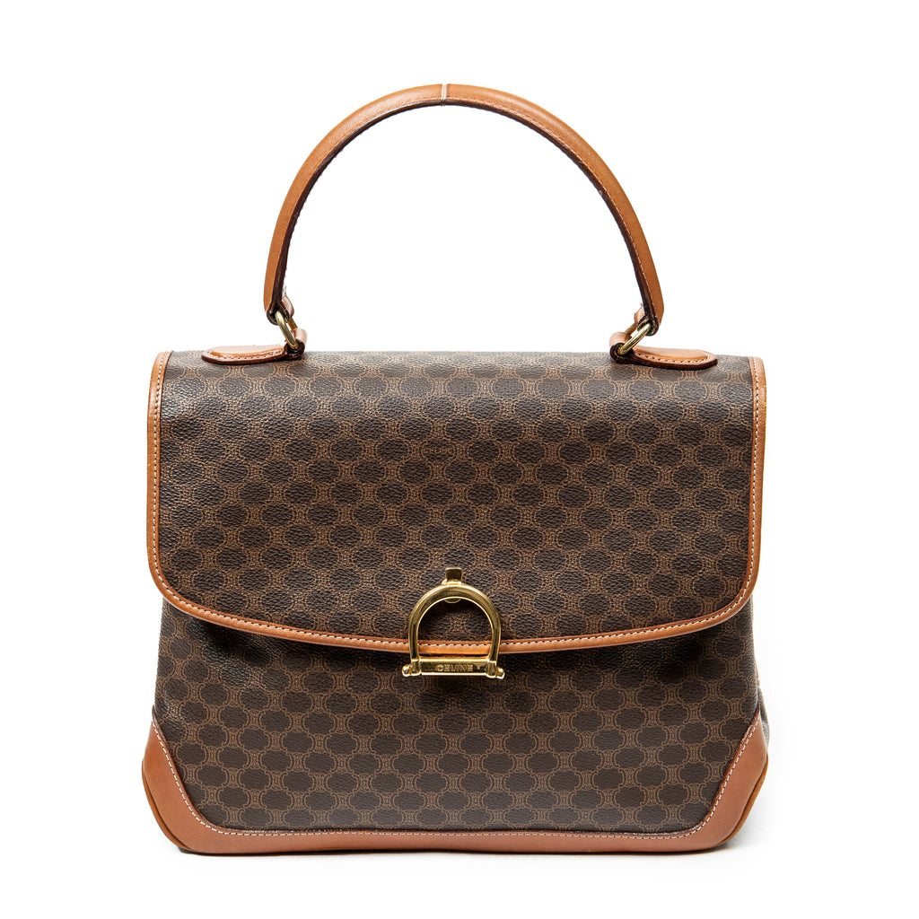 Shoulder Bag Vintage Top Handle Flap Brown Macadam Coated Canvas